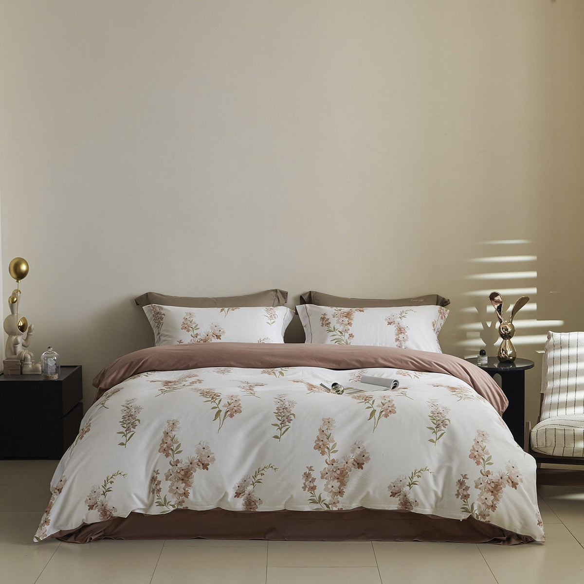 Reversible Cotton Sateen Bedding Set with Watercolor Tree Print