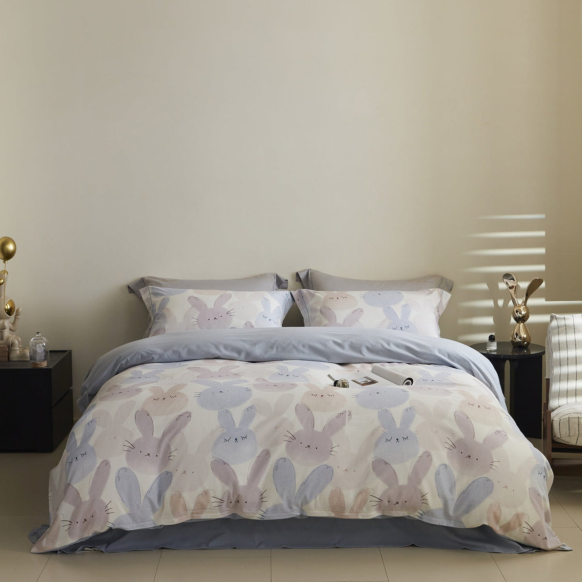 Reversible Cotton Sateen Bedding Set with Watercolor Tree Print