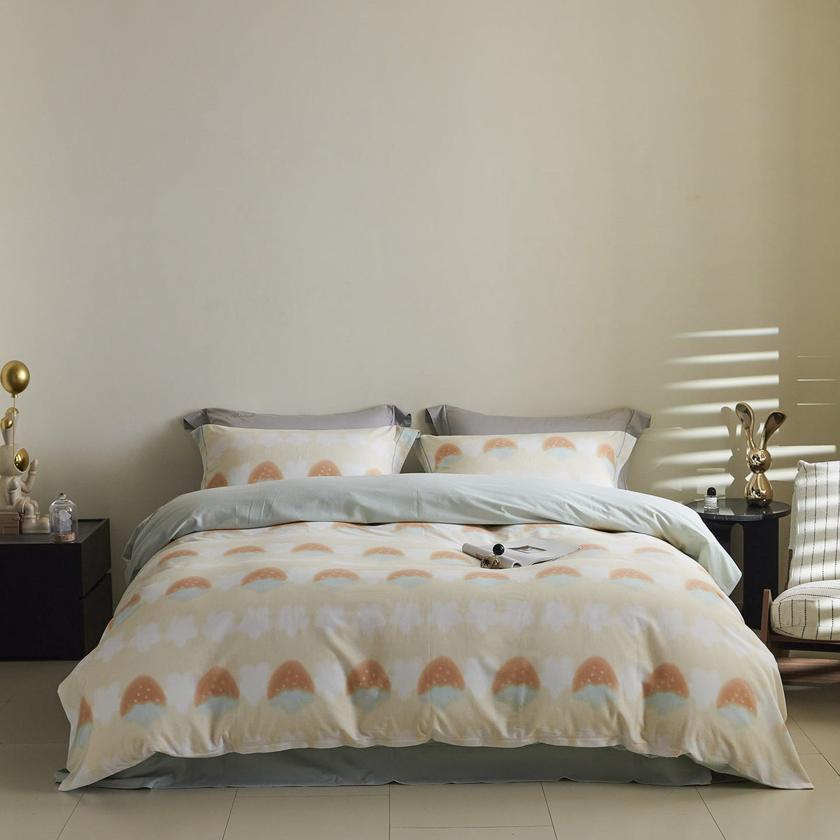 Reversible Cotton Sateen Bedding Set with Watercolor Tree Print
