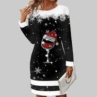 Round Neck Printed Christmas Dress