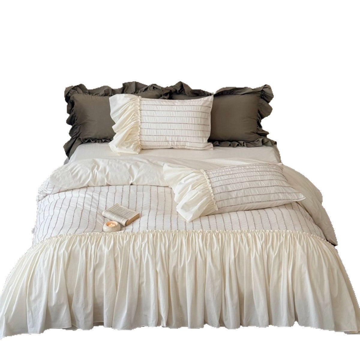 Ruffled Cotton Bedding Set with Fine Quilting