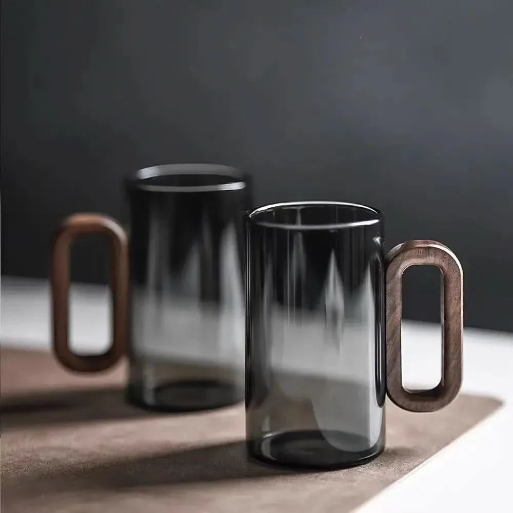 Rustic Wooden Handle Heat-Resistant Glass Mug – 350ml