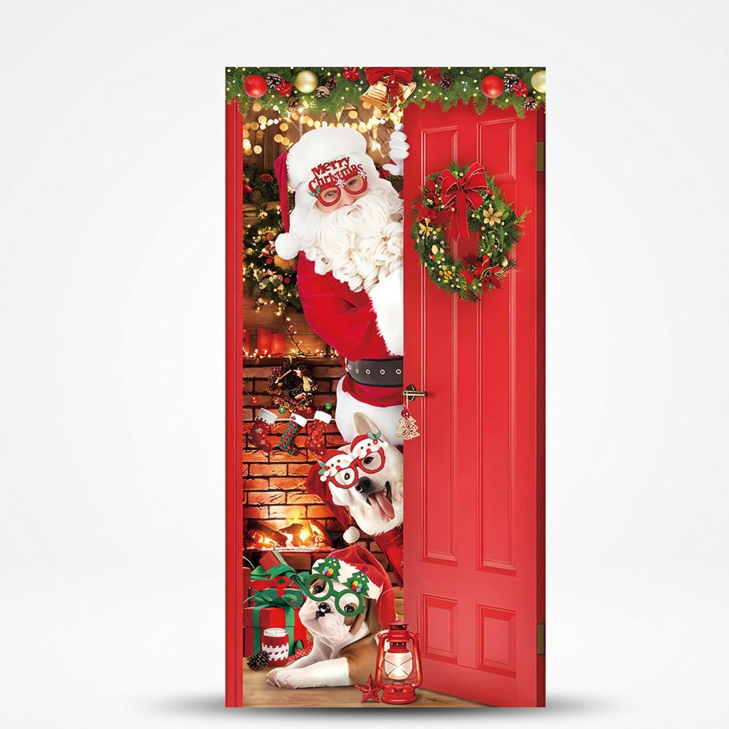 Santa and Reindeer Christmas Door Cover