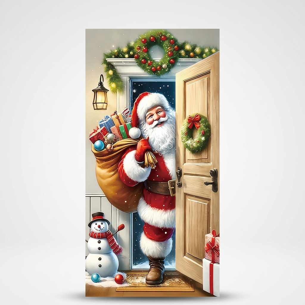 Santa and Reindeer Christmas Door Cover