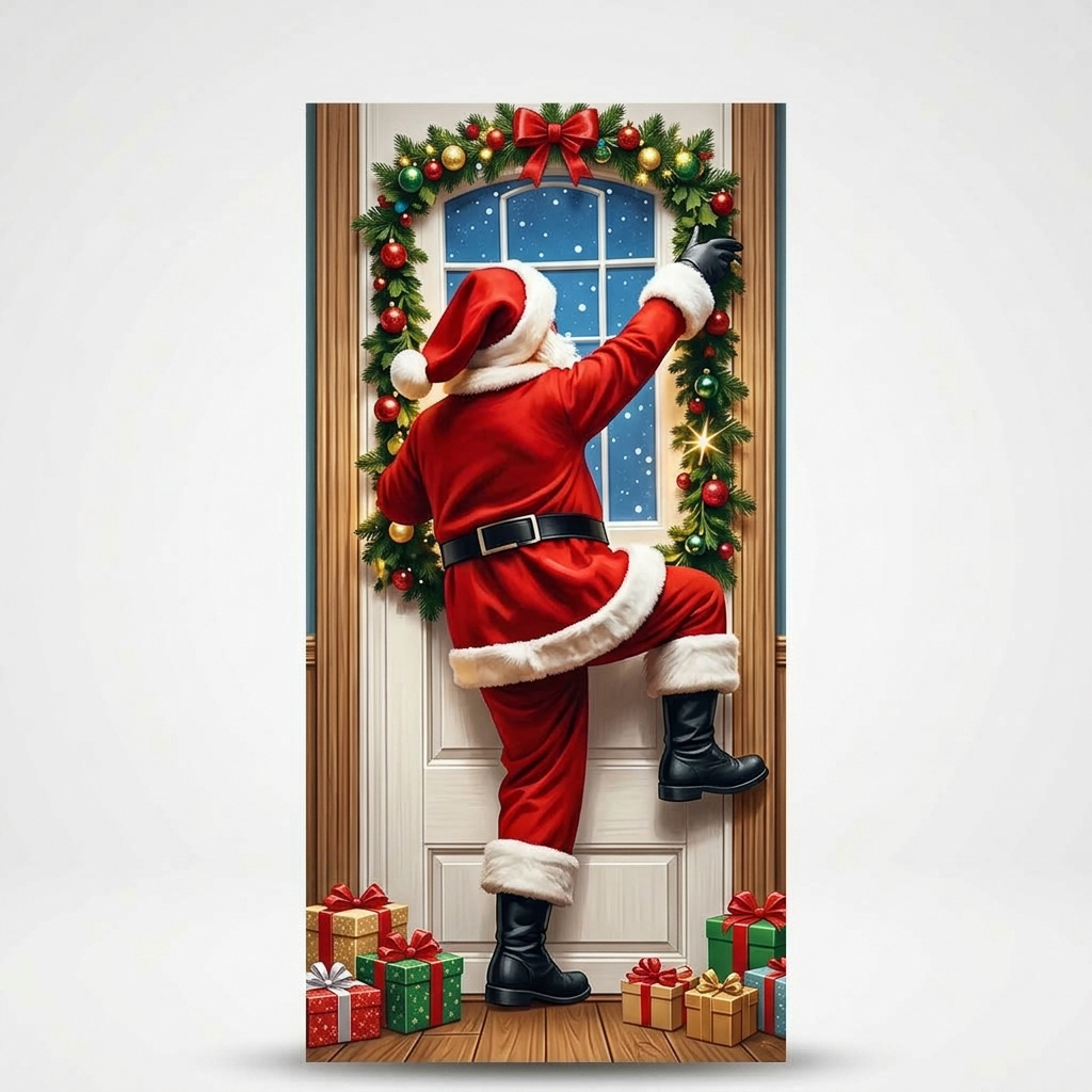 Santa and Reindeer Christmas Door Cover