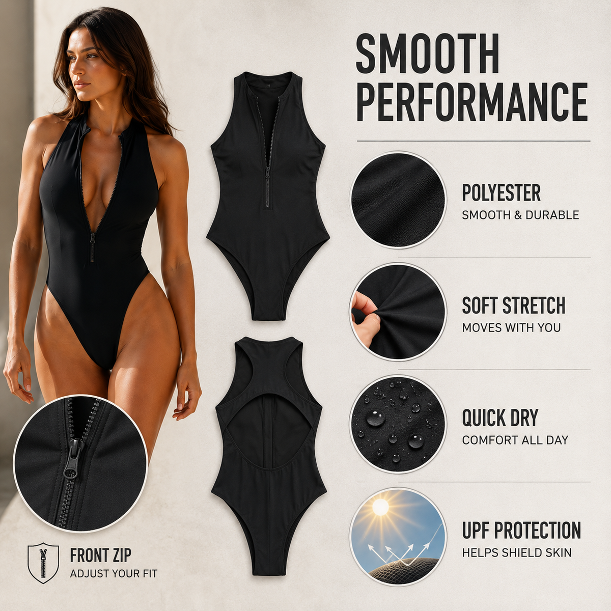 Sleeveless One Piece Swimsuit