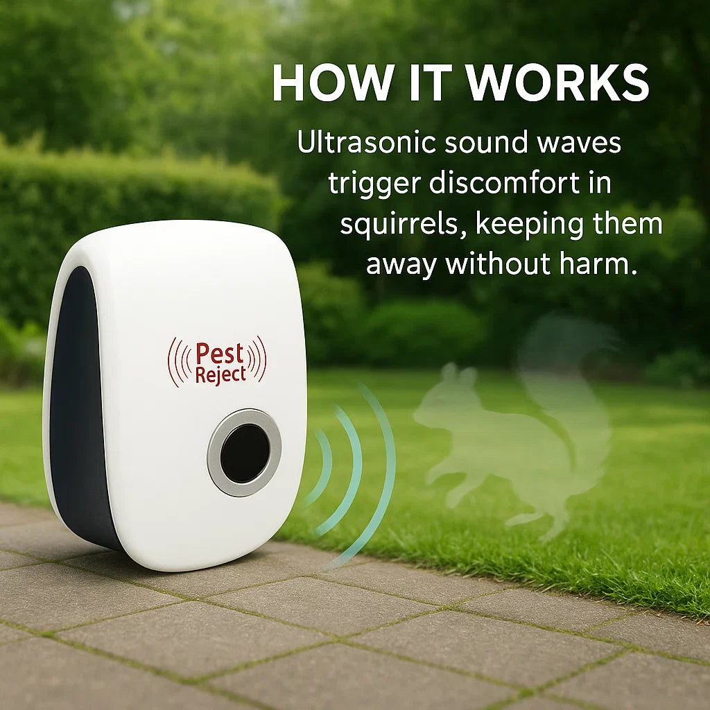 Ultrasonic Squirrel Repeller Device - Effective Pest Control to Deter Squirrels in 48 Hours for Gardens & Yards