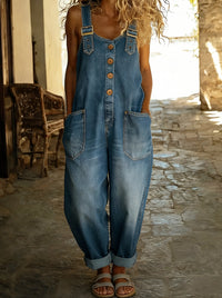 Versatile Adjustable Buckle Denim Overalls