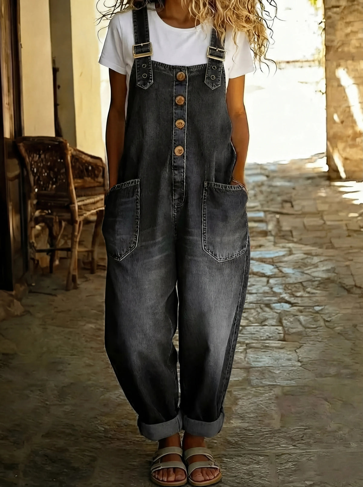 Versatile Adjustable Buckle Denim Overalls