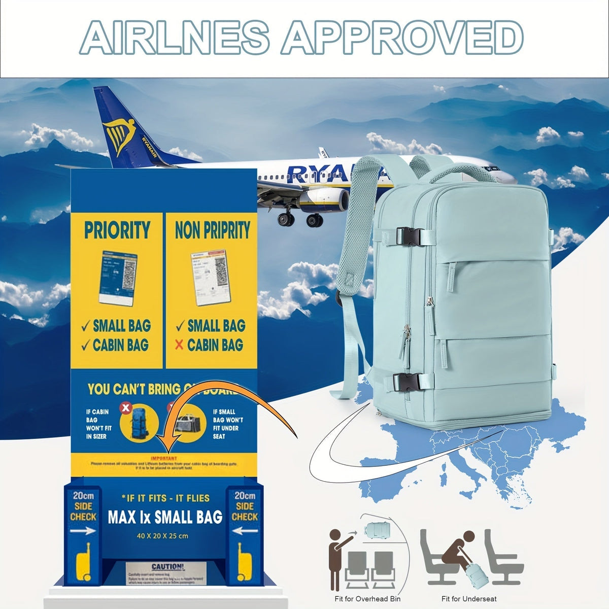 Versatile Travel and Day Backpack with Shoe Compartment and Waterproof Compartments
