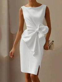 Wedding Guest Formal Midi Dress with Bow Detail