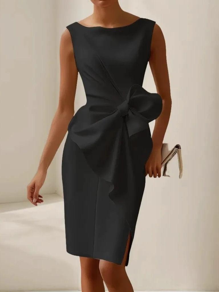 Wedding Guest Formal Midi Dress with Bow Detail