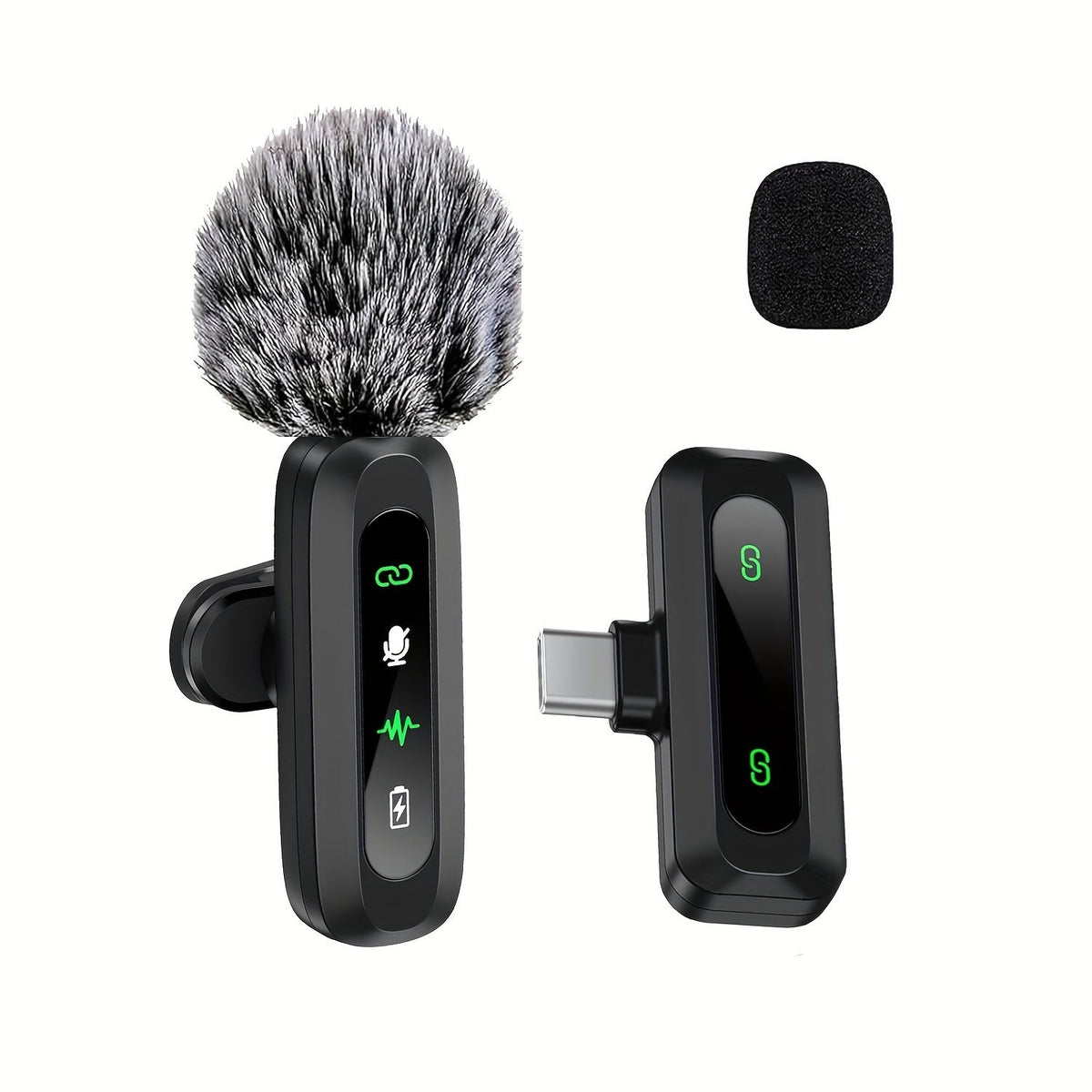 Wireless Lavalier Microphone with USB-C Connectivity for Podcasts and Vlogs – Compact Design with Built-in Windshield
