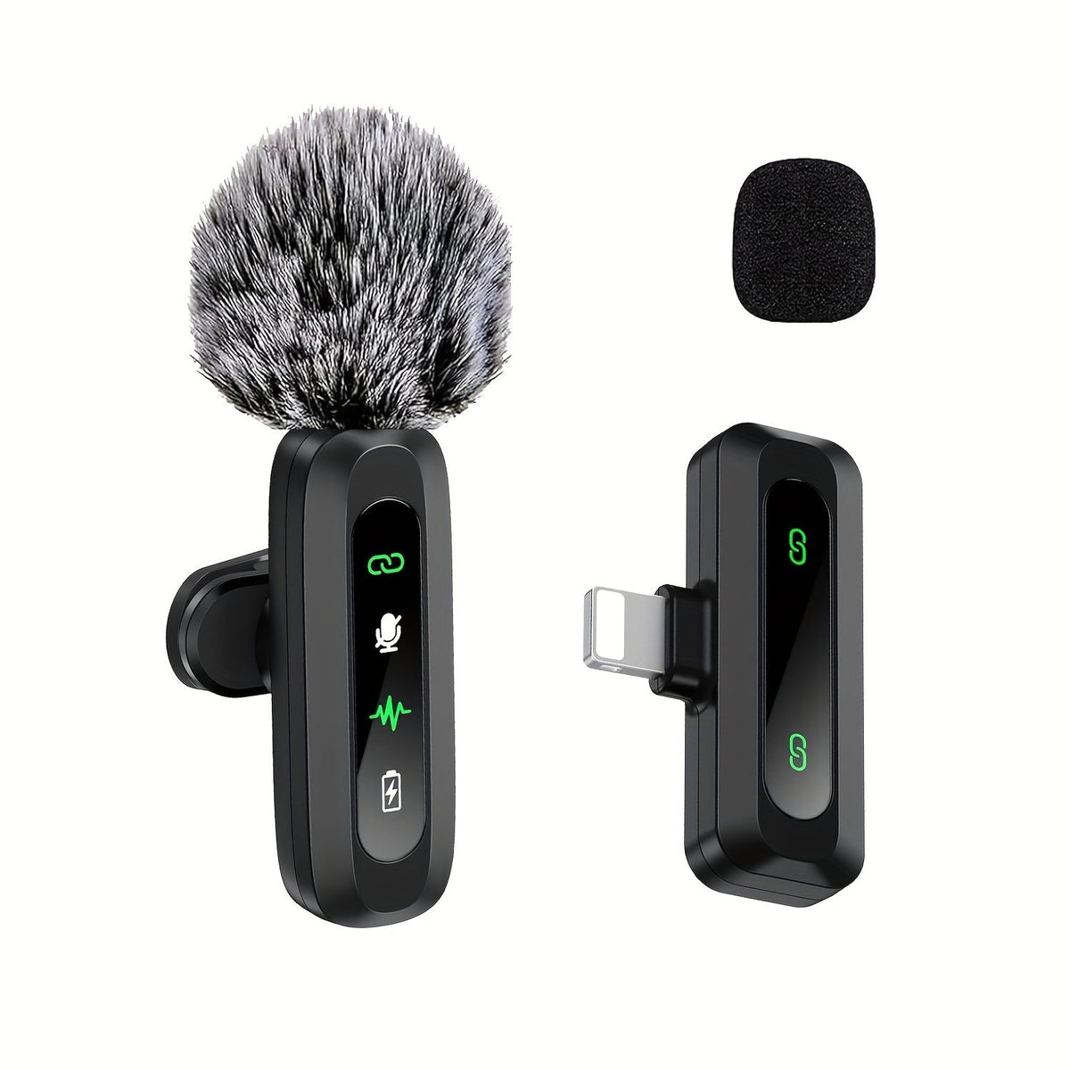Wireless Lavalier Microphone with USB-C Connectivity for Podcasts and Vlogs – Compact Design with Built-in Windshield
