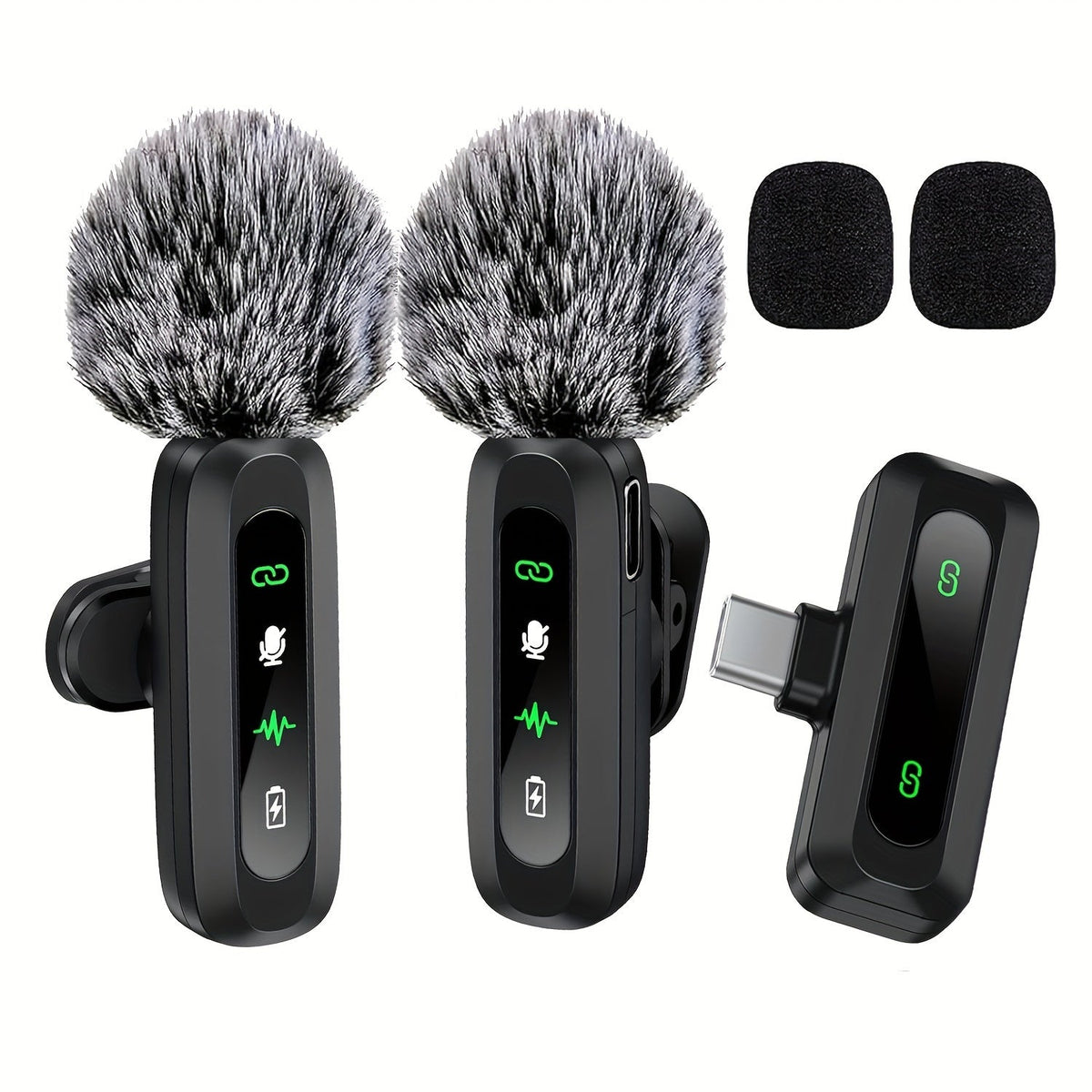 Wireless Lavalier Microphone with USB-C Connectivity for Podcasts and Vlogs – Compact Design with Built-in Windshield