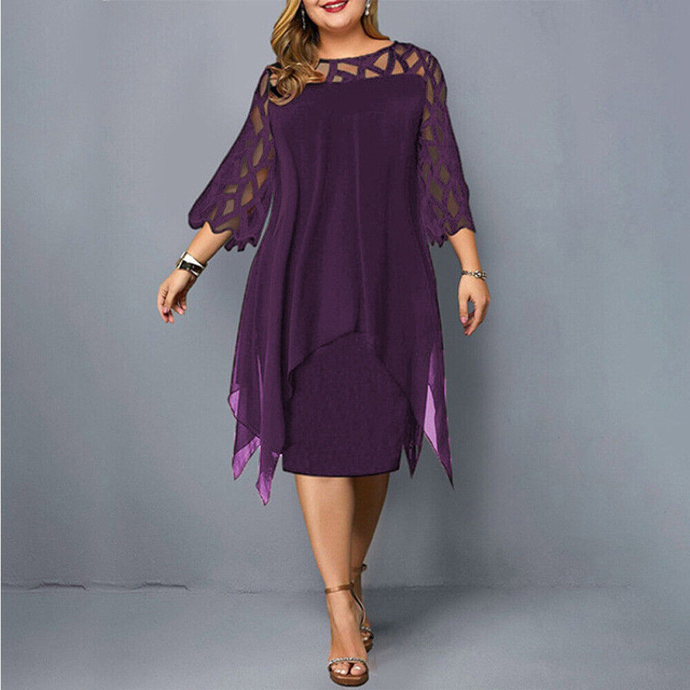 Women's 3/4 Sleeve A-Line Midi Dress