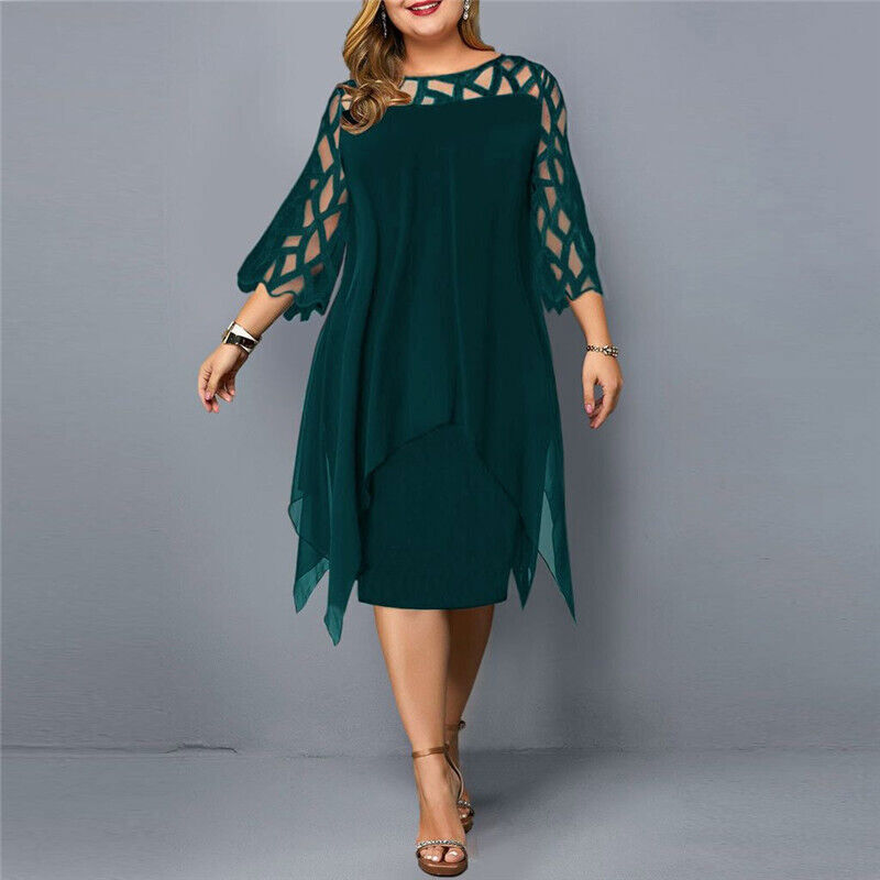 Women's 3/4 Sleeve A-Line Midi Dress