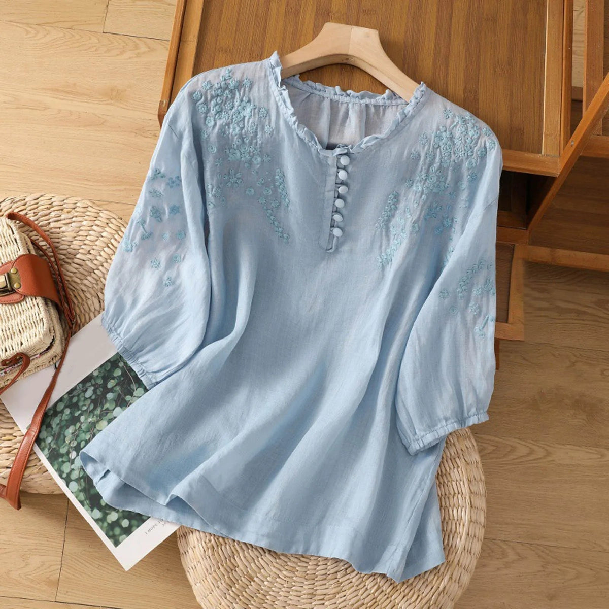 Women's 3/4-Sleeve Embroidered Blouse
