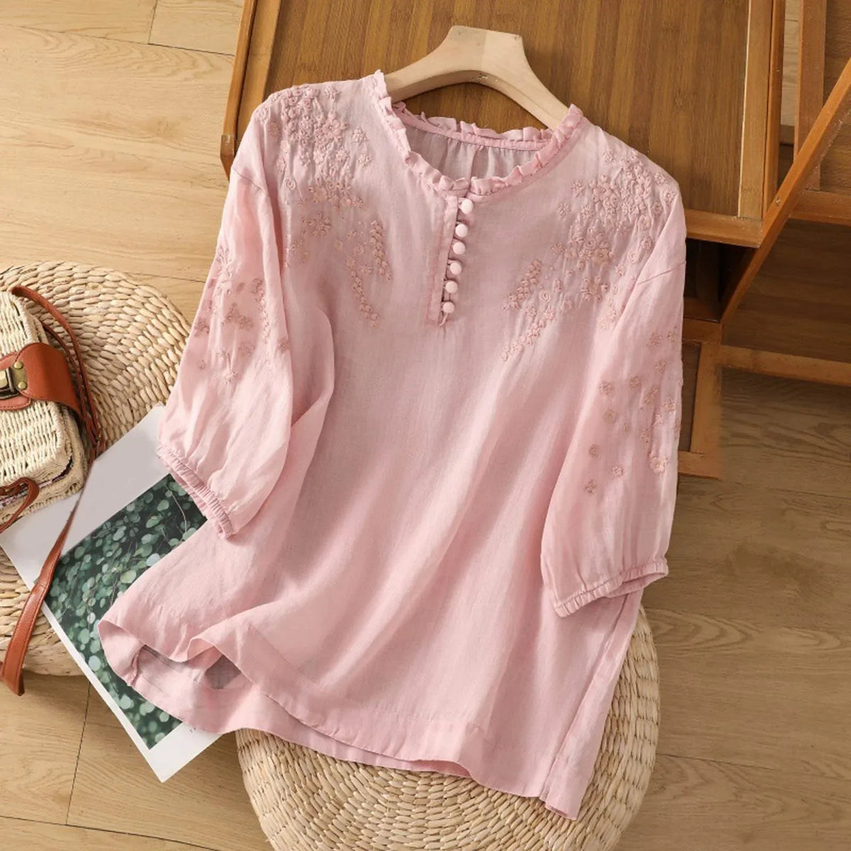 Women's 3/4-Sleeve Embroidered Blouse