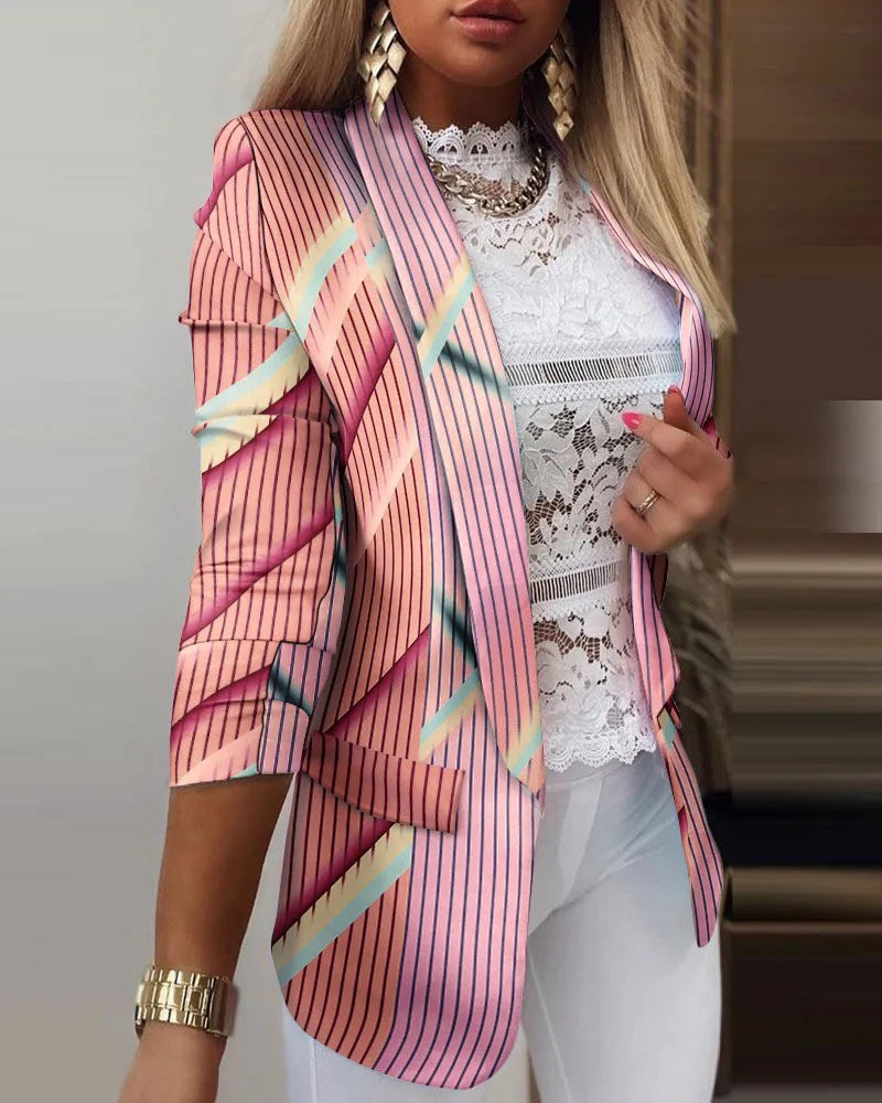 Women's 3/4 Sleeve Open Front Printed Blazer