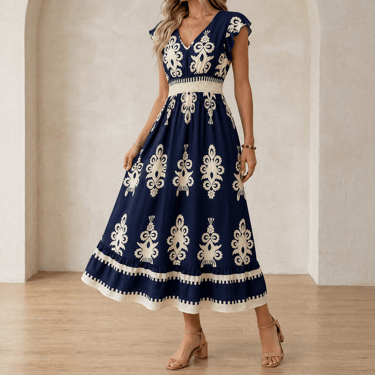 Women's Baroque Print Maxi Dress