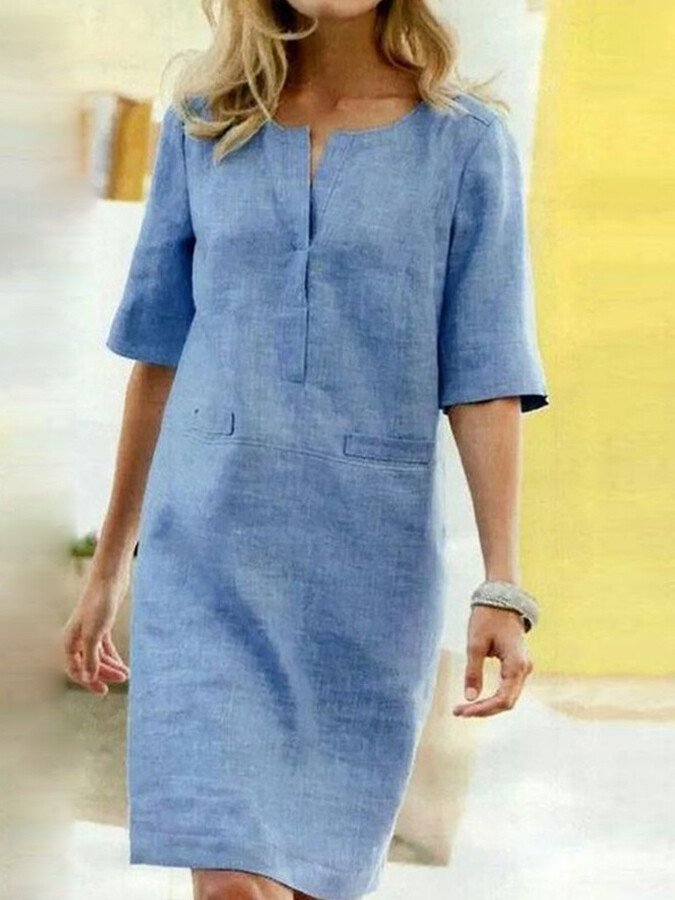 Women's Casual Elbow-Sleeve Midi Dress