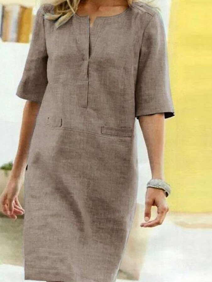 Women's Casual Elbow-Sleeve Midi Dress