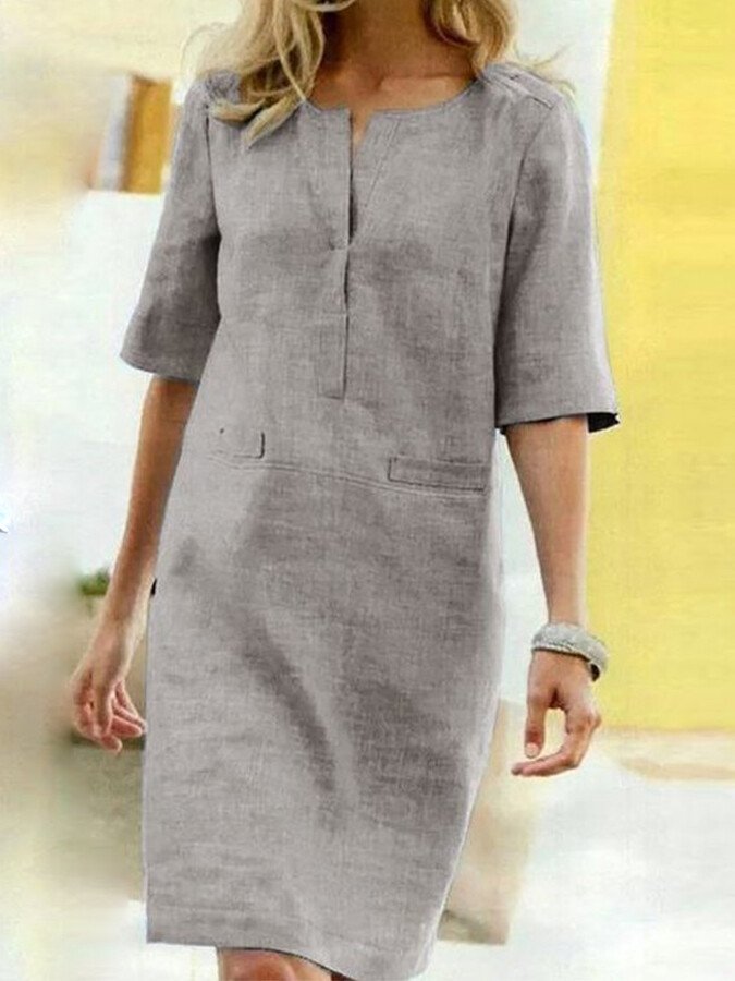 Women's Casual Elbow-Sleeve Midi Dress