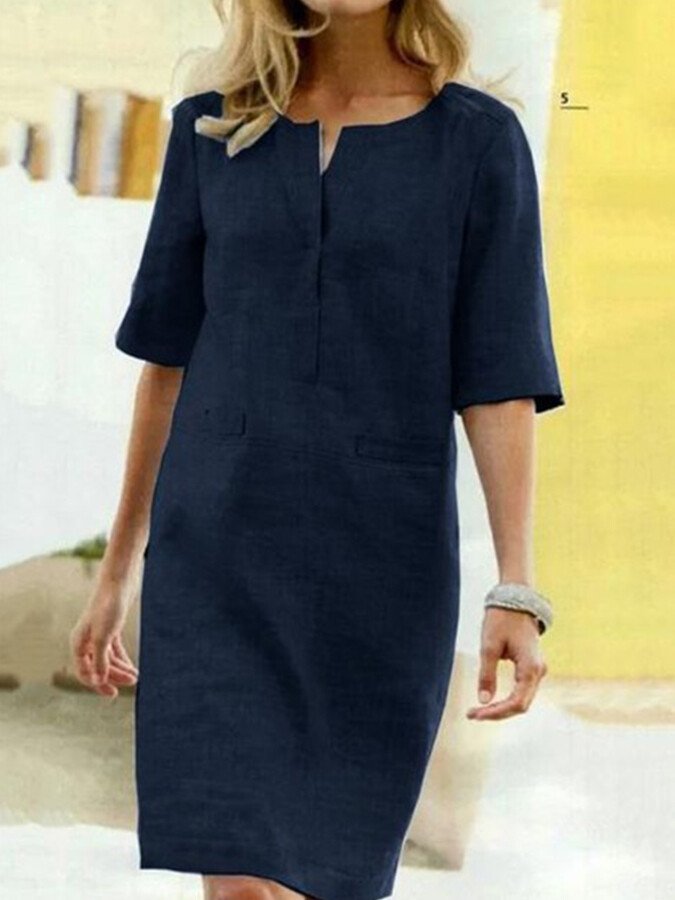 Women's Casual Elbow-Sleeve Midi Dress