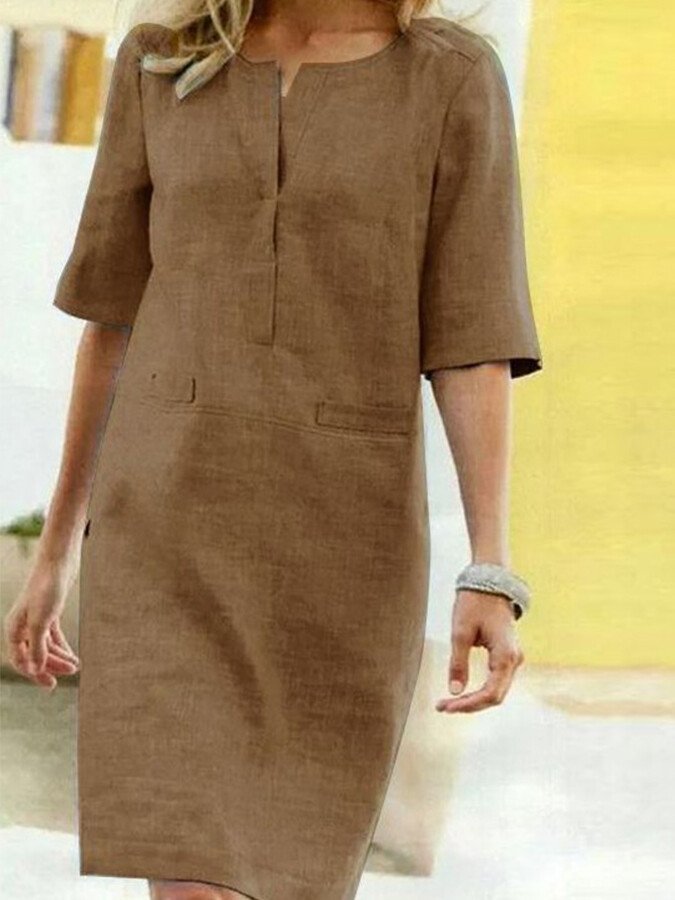 Women's Casual Elbow-Sleeve Midi Dress