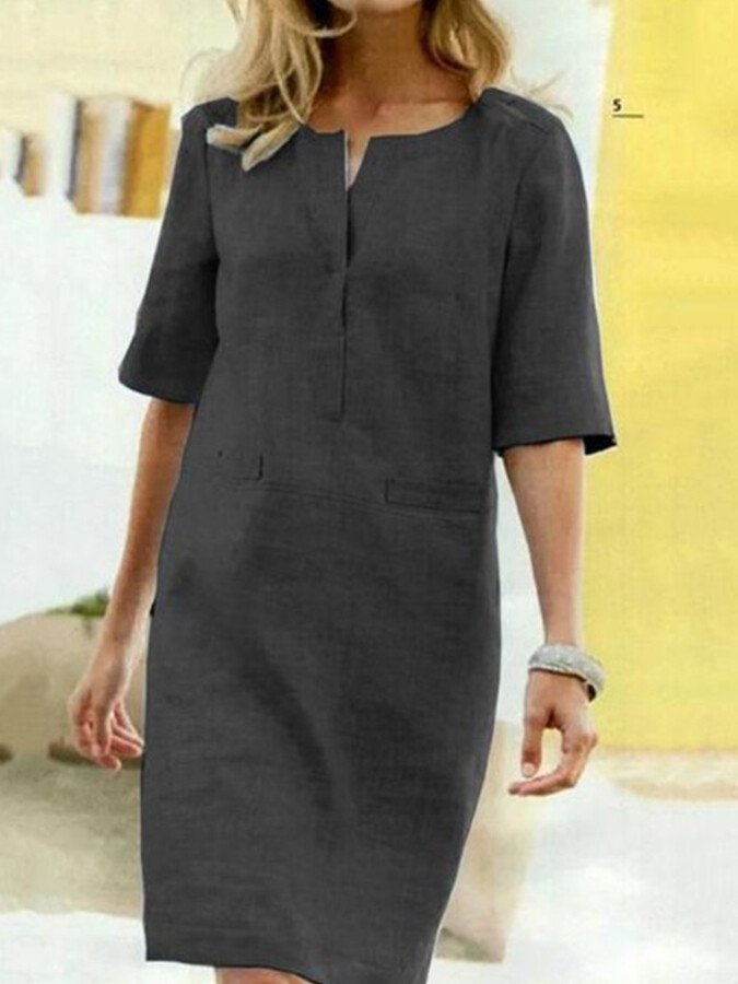 Women's Casual Elbow-Sleeve Midi Dress