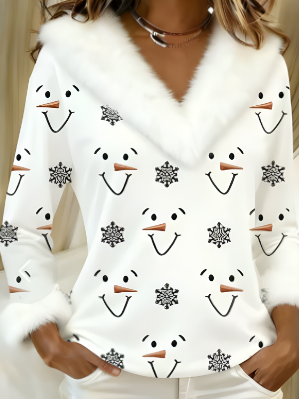 Women's Cozy V-Neck Christmas Long Sleeve Top