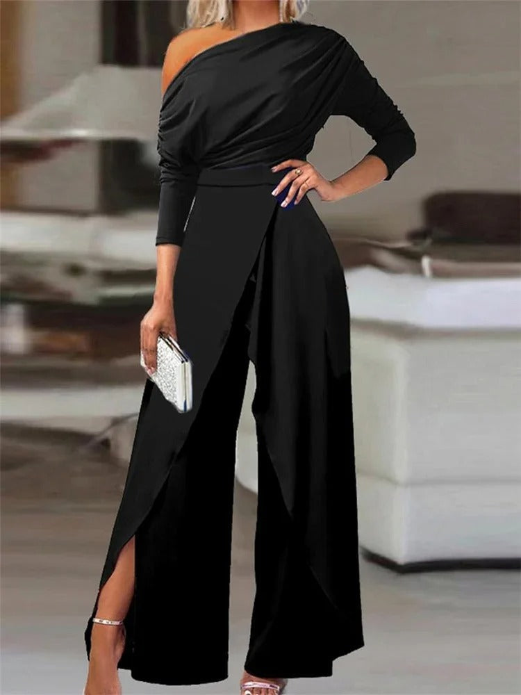 Women's Elegant Off-Shoulder Jumpsuit with Stylish Split