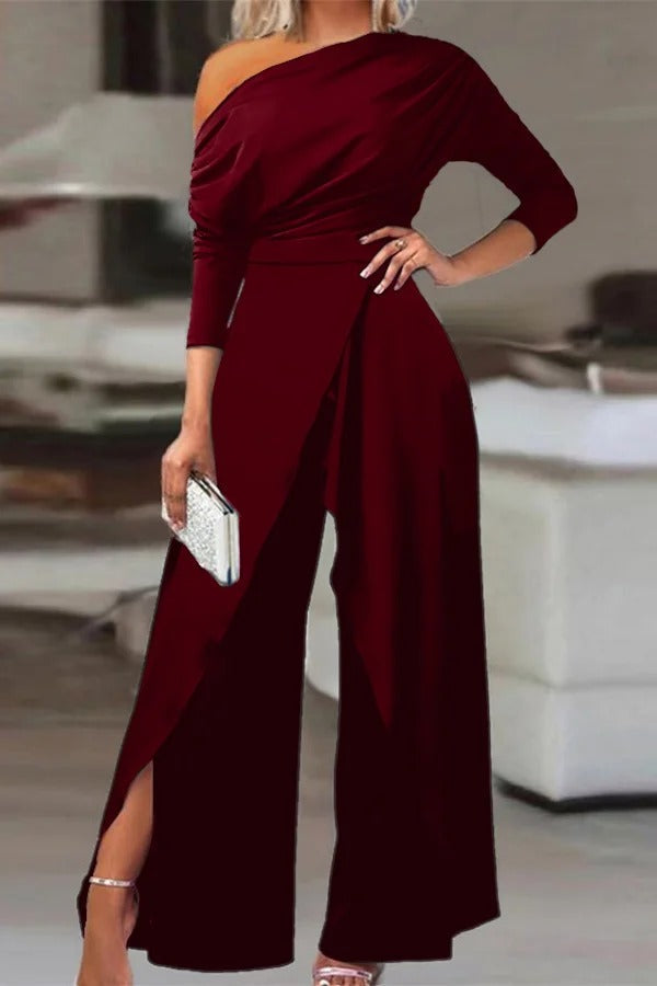Women's Elegant Off-Shoulder Jumpsuit with Stylish Split