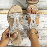 Women's Embellished Flat T-Strap Sandals