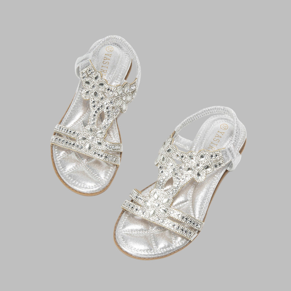Women's Embellished Flat T-Strap Sandals