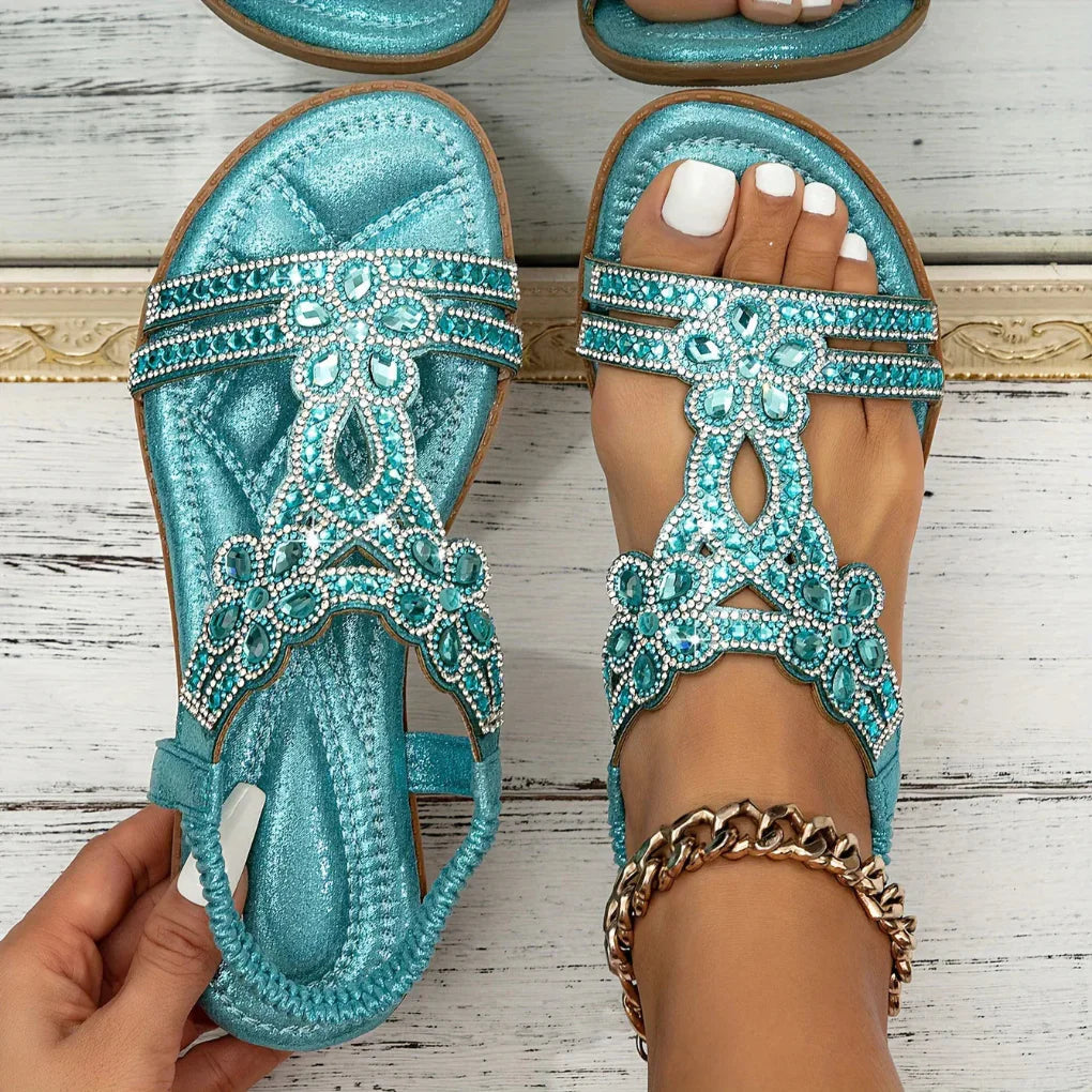 Women's Embellished Flat T-Strap Sandals