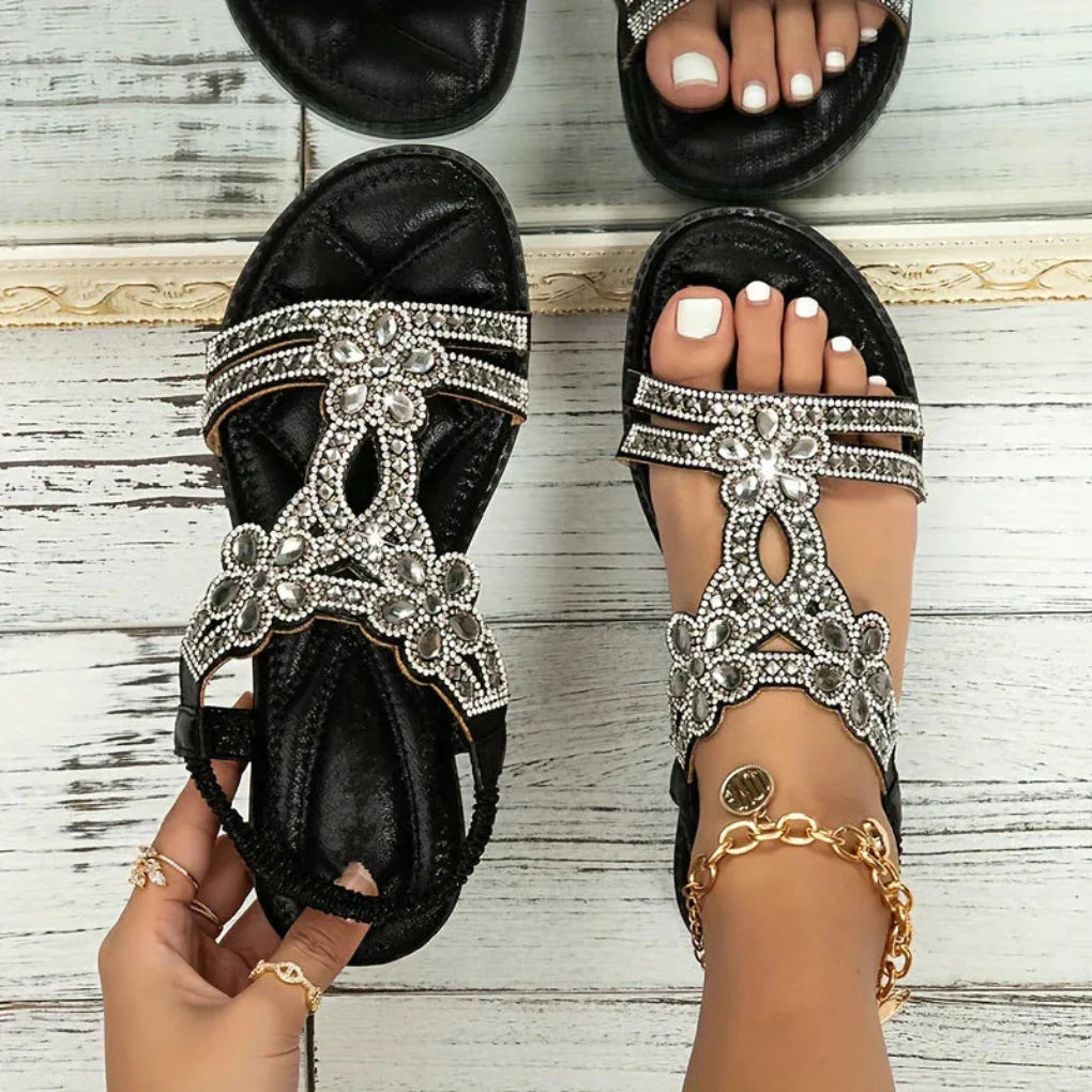 Women's Embellished Flat T-Strap Sandals