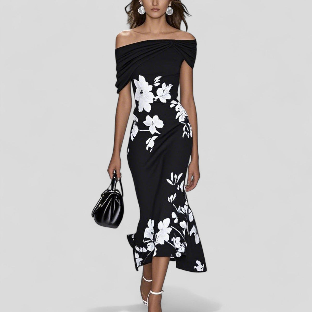 Women's Fitted Off-the-Shoulder Midi Dress