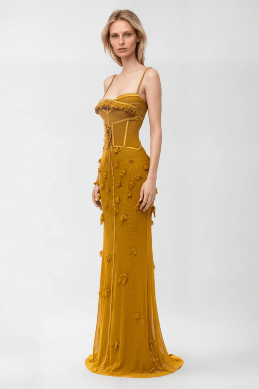 Women's Floral Applique Evening Maxi Dress