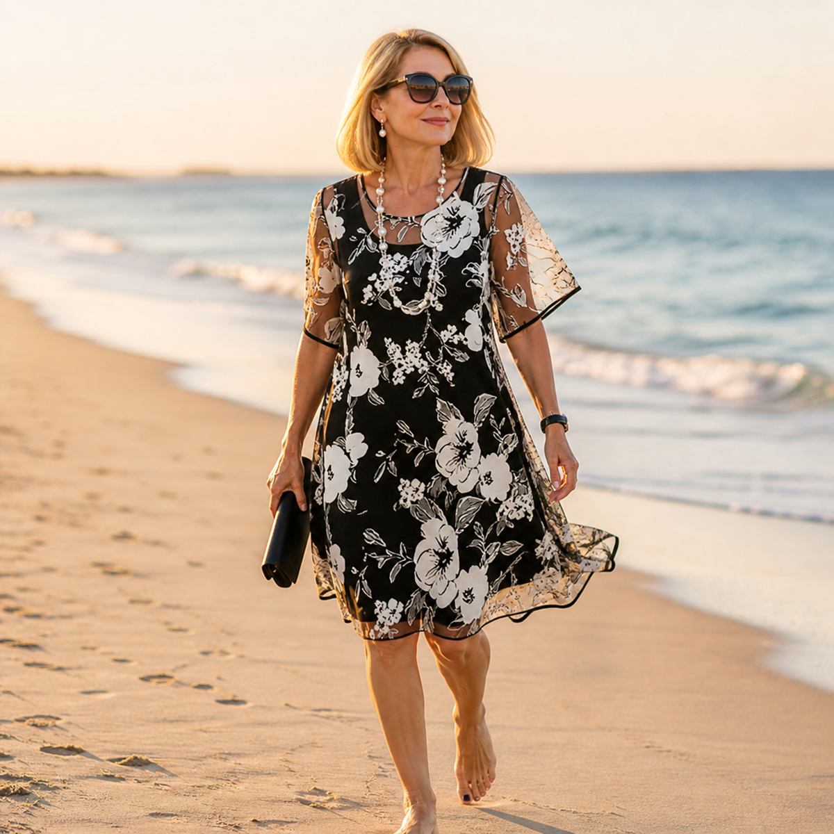 Women's Floral Dress with Sheer Overlay