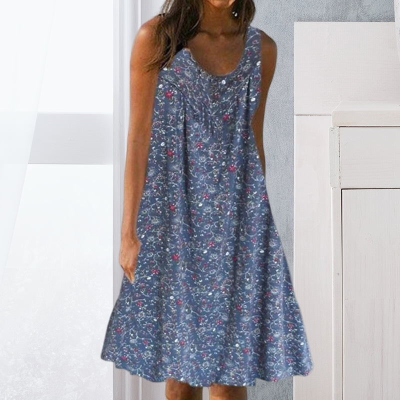 Women's Floral Sleeveless Tank Dress for Spring and Summer