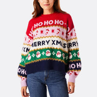 Women's Knitted Christmas Sweater – Colourful Sweater with Ho, Merry Christmas and Snowflake Pattern
