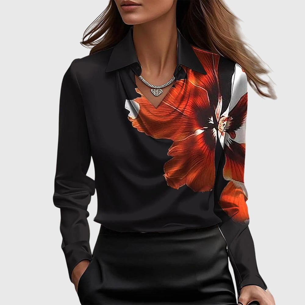 Women's Long-Sleeve Cowl Neck Blouse