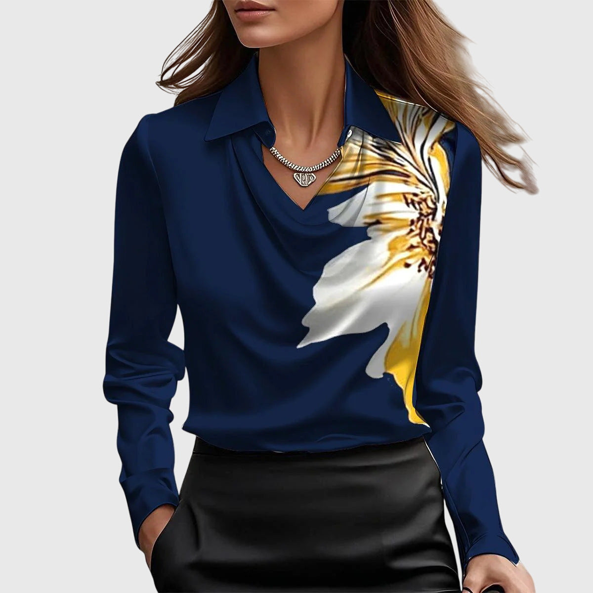 Women's Long-Sleeve Cowl Neck Blouse