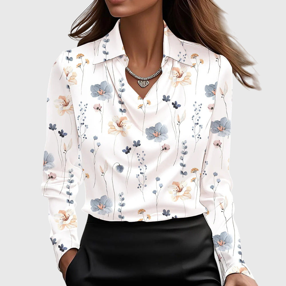 Women's Long-Sleeve Cowl Neck Blouse