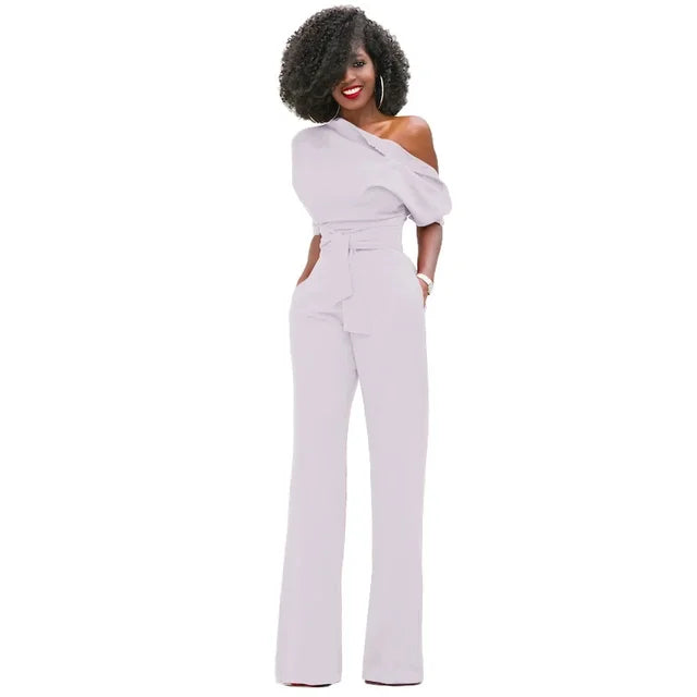 Women's One-Shoulder Belted Jumpsuit
