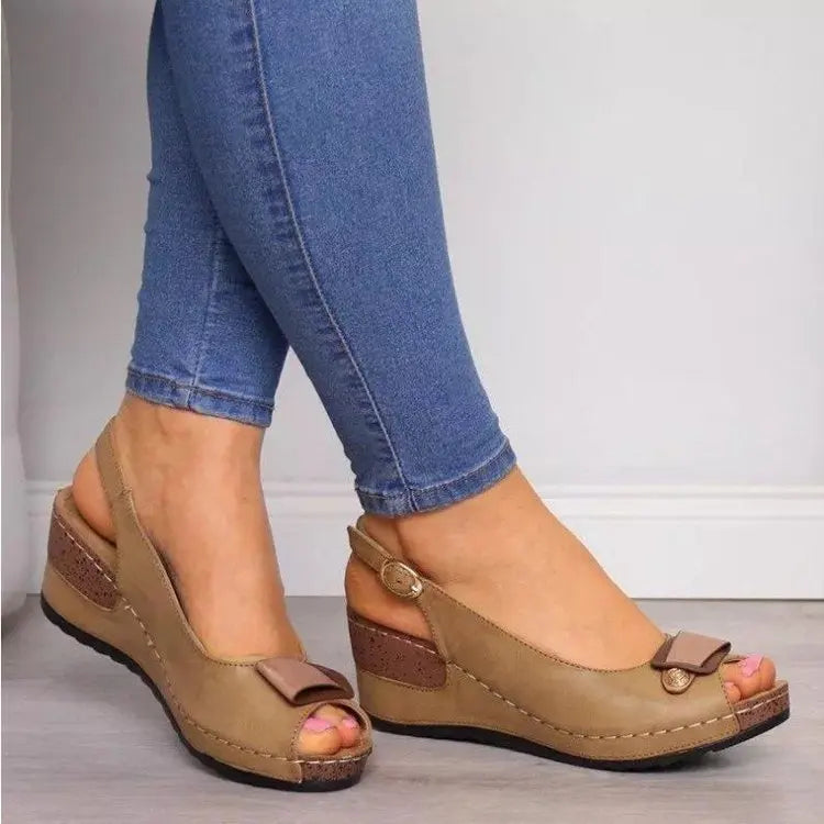 Women's Peep Toe Wedge Slingback Sandals