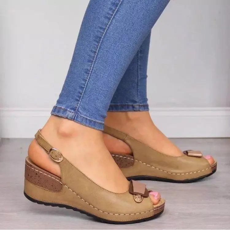 Women's Peep Toe Wedge Slingback Sandals