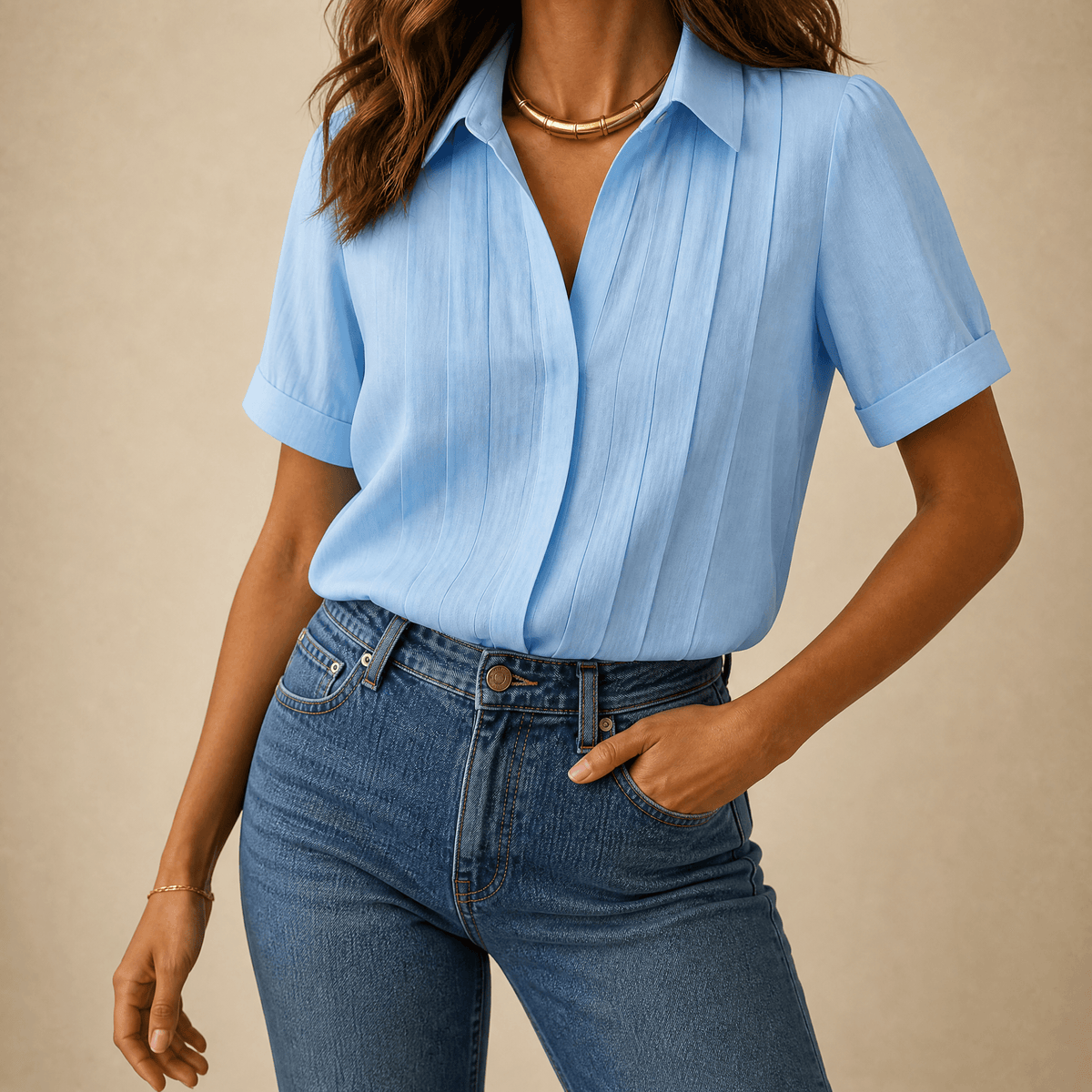Women's Pleated Short-Sleeve Blouse